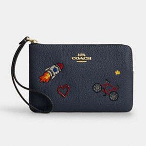 Coach Embroidered Corner Zip Wristlet (Space Theme)